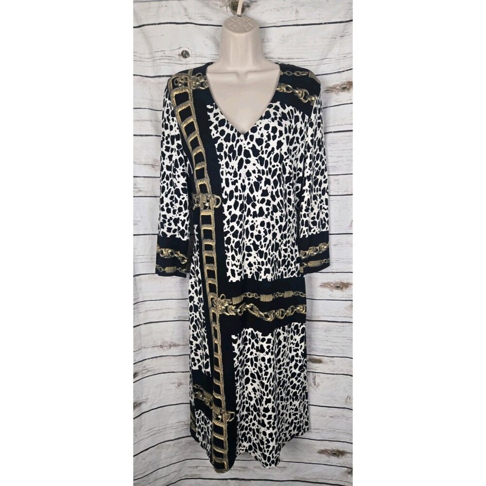 Joseph Ribkoff Leopard Jewelry Dress US12 UK14 Knit V-neck Midi